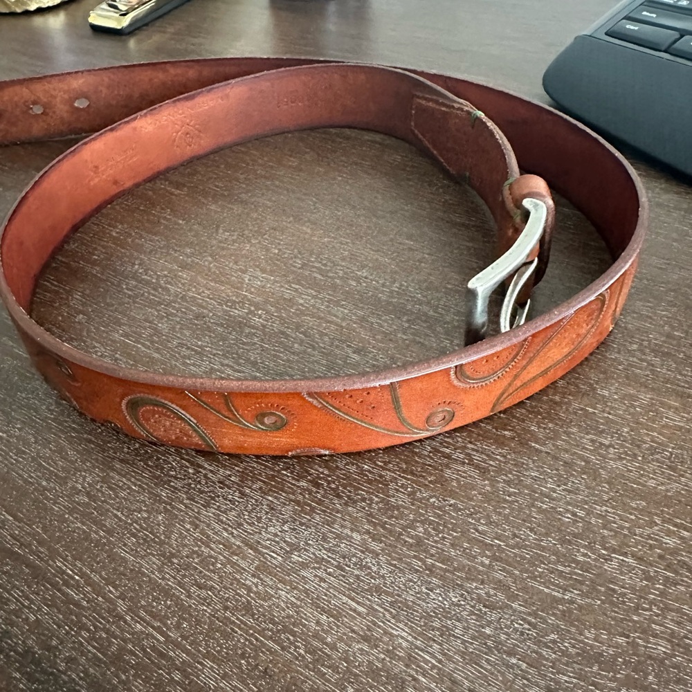 Martin Dingman Tan Leather Belt with Silver Buckle